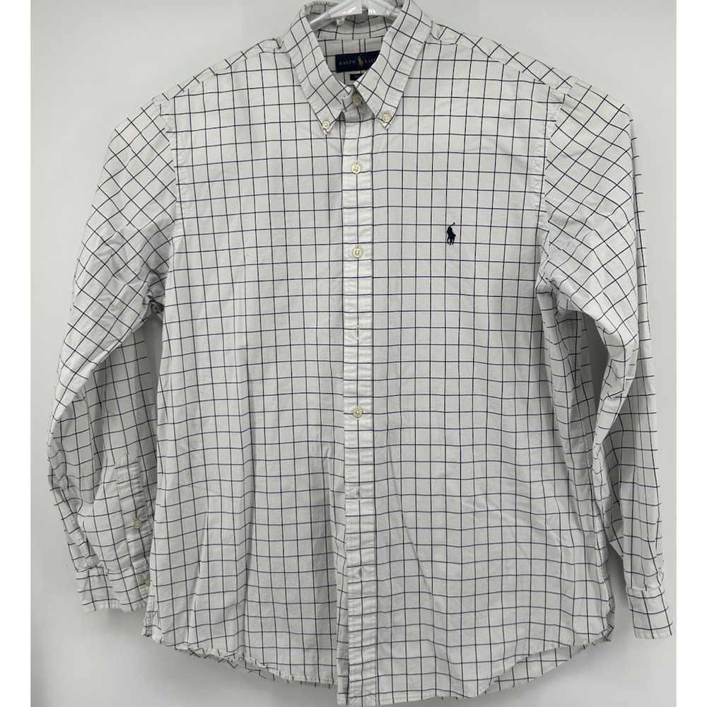 Polo Ralph Lauren Classic Fit Long Sleeve Button Down White With Blue XL 17.5